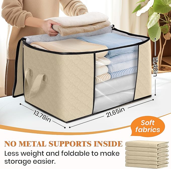 Fab totes 3 Pack Clothes Storage, Foldable Thick Fabric Blanket Storage Bags - Image 2