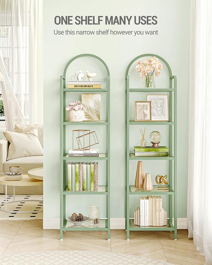 Hzuaneri Bookcase Bookshelf, Tempered Glass Bookshelves | Slim Shelving Unit - Image 4