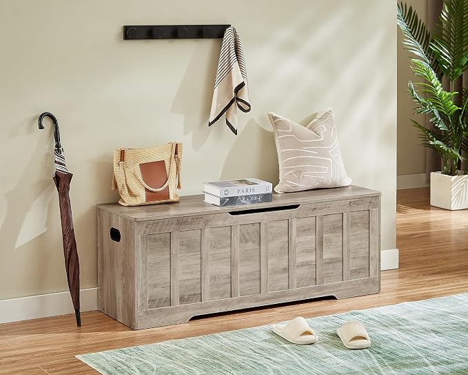 VANKILEY 51.2" Storage Chest Extra Large, Wooden Storage Bench, Greige | Chest - Image 6