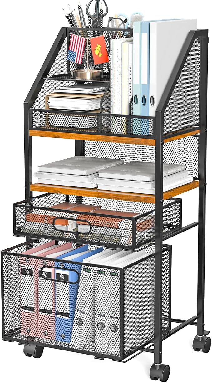 Rolling File Cart with 2 Storage Drawers Multipurpose Book Letter Organizer by SRJZMLY