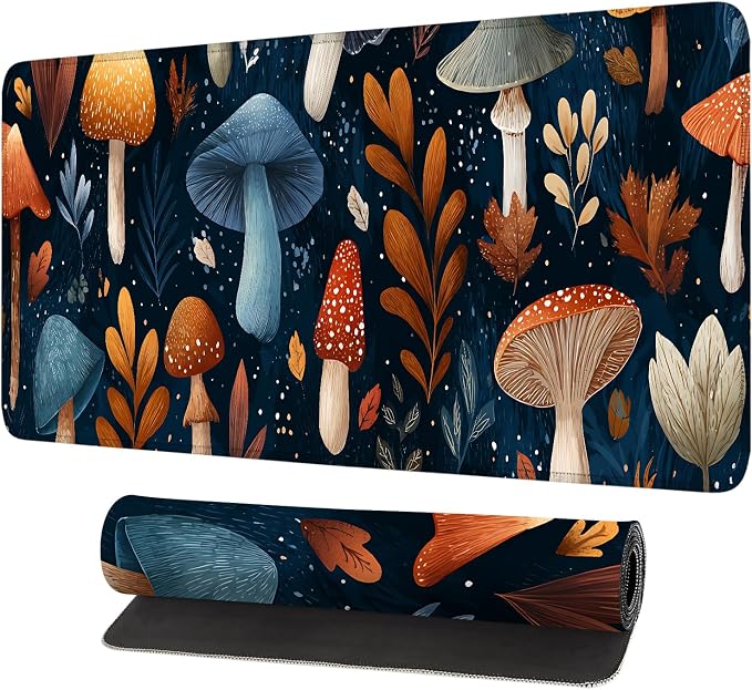 Mushroom Forest Mouse Pad – Large Extended Desk Mat 31.5 x 11.8 in– Autumn by LEIWEIHOPE