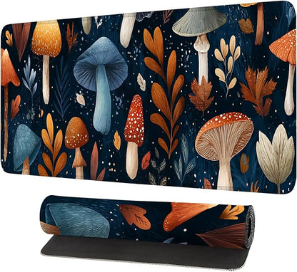 Mushroom Forest Mouse Pad – Large Extended Desk Mat 31.5 x 11.8 in– Autumn by LEIWEIHOPE
