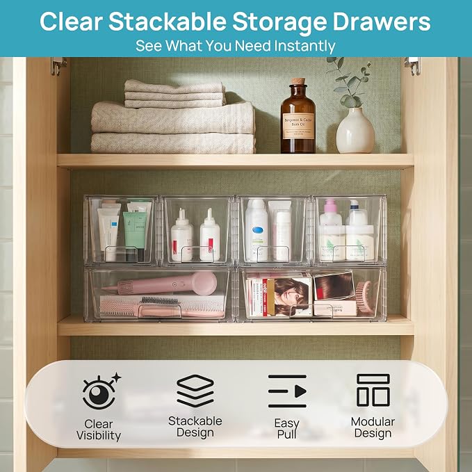 Vtopmart 6 Pack Stackable Storage Drawers, Easily Assemble Clear Plastic - Image 4