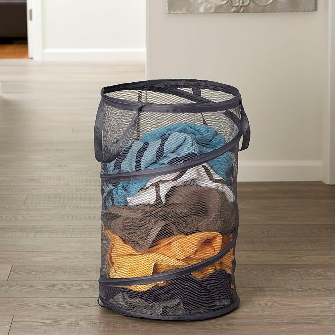 Household Essentials 2027-1 Pop-Up Collapsible Mesh Laundry Hamper | Charcoal - Image 2