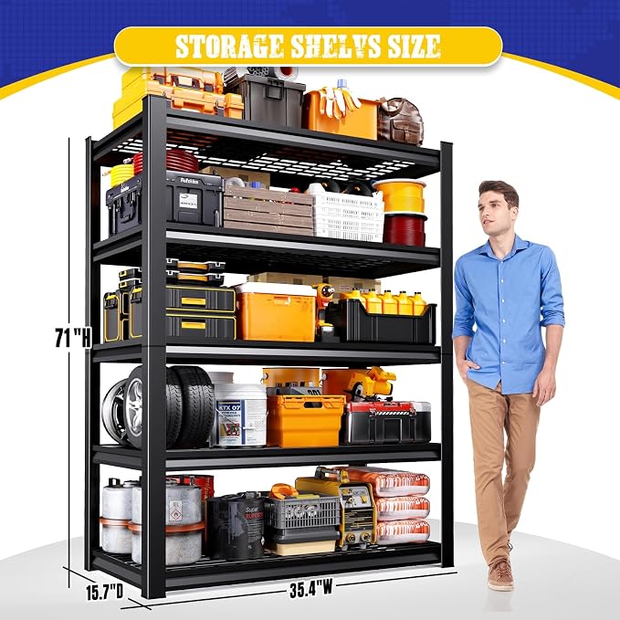 4 Pack Garage Shelving Heavy Duty 5-Tier Storage Shelves, Adjustable Metal - Image 3