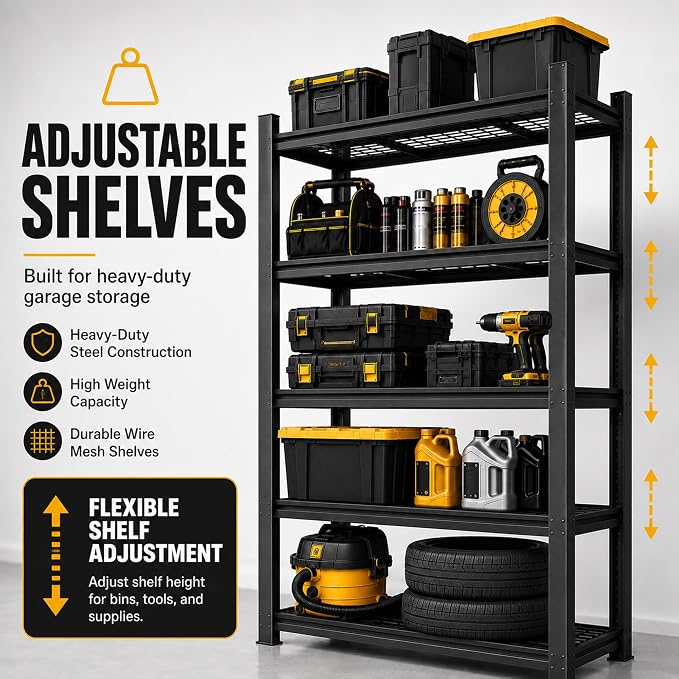 SAWJEC Garage Shelving Unit, 2000 lb | 72"H x 35.8"W x 16.1"D, 5 Adjustable - Image 5