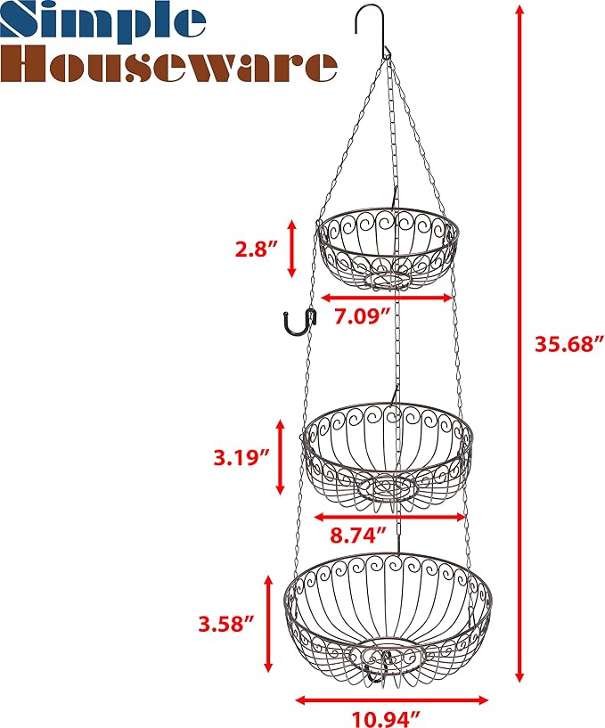 Simple Houseware 3-Tier Fruit Hanging Basket - Image 2