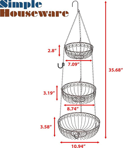 Simple Houseware 3-Tier Fruit Hanging Basket - Image 2