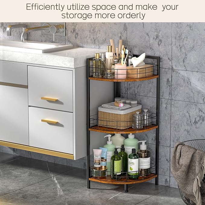 DAOUTIME Bathroom Standing Shelf, 3 Tier Corner Stand, Free-Standing Shelf Units - Image 4
