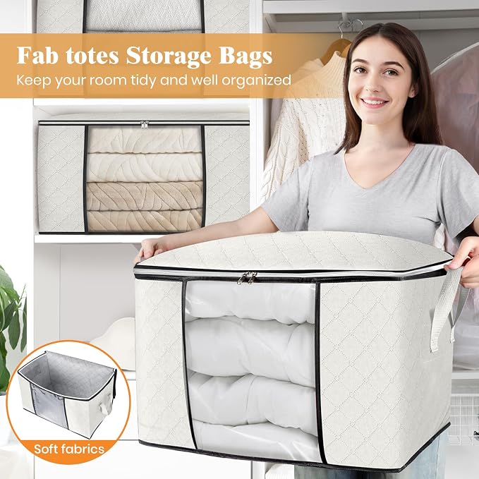 Fab totes 24 Gallons Clothes Storage, Foldable Thick Fabric Blanket Storage Bags - Image 5