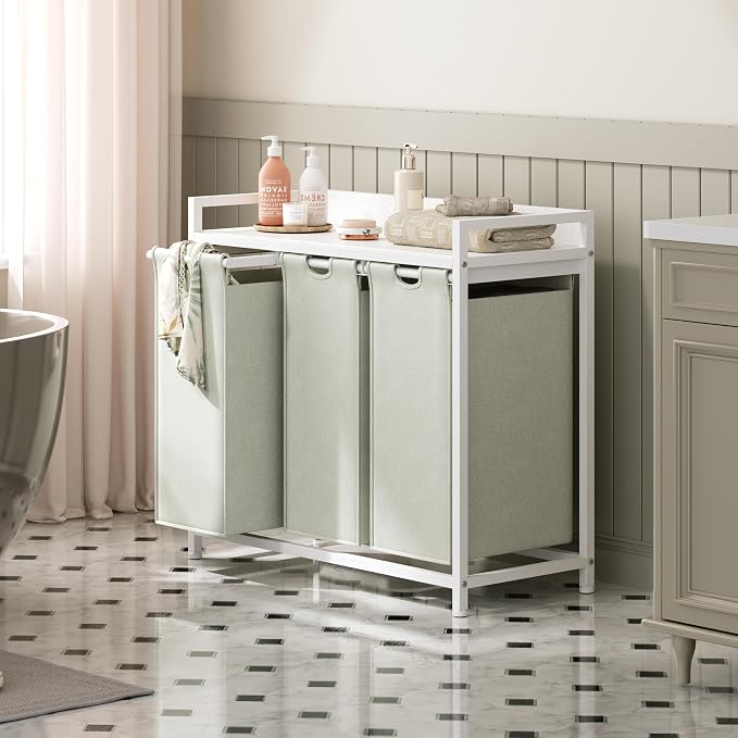 Laundry Hamper with Shelf, Laundry Basket 3 Section, Laundry Sorter with - Image 6
