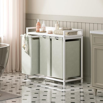 Laundry Hamper with Shelf, Laundry Basket 3 Section, Laundry Sorter with - Image 6