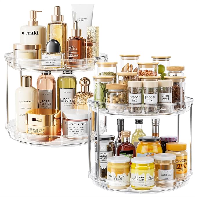 LAMU 2 Pack 2 Tier Lazy Susan Turntable Organizer 10.6'' Rotating Spice Rack by YourHome-OrganizationHelper