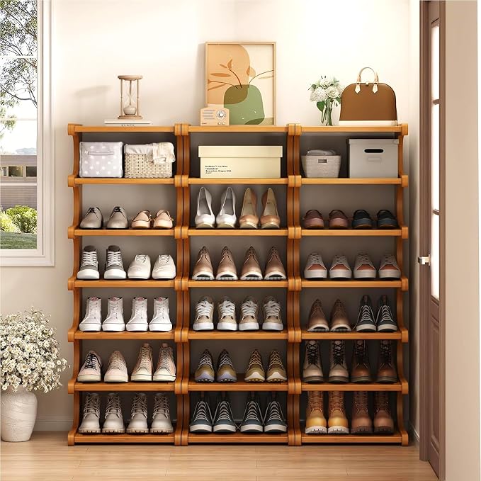 7-Tier Vertical Shoe Rack, Bamboo Free Standing Shoe Rack Shelf, Shoe Storage - Image 6