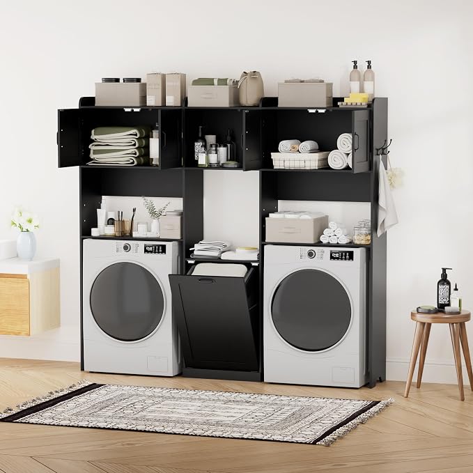 Over The Washer and Dryer Storage Cabinet, Laundry Room Organizer Standing Shelf - Image 8