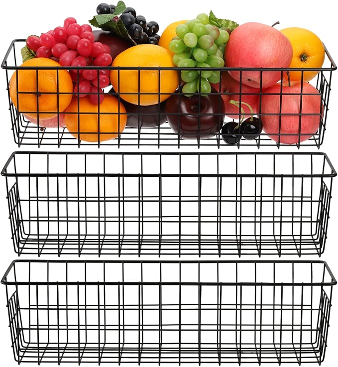 Hedume 3 Pack Metal Wire Storage Organizer Basket, 16.2" x 6.3" x 4.4" Bin - Image 2