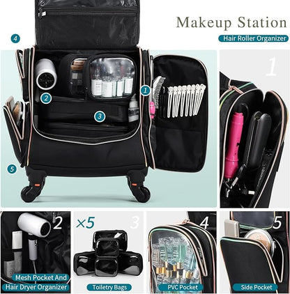 Stagiant Rolling Makeup Train Case, Professional Makeup Case, Travel Cosmetic - Image 3