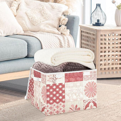 Storage Bin with Lid, Linen Textures Flower Large Collapsible Storage Box 300D - Image 5