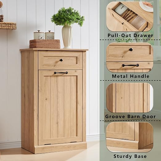 Tilt Out Trash Can Cabinet, 10 Gallon Farmhouse Laundry Hamper Cabinet - Image 3