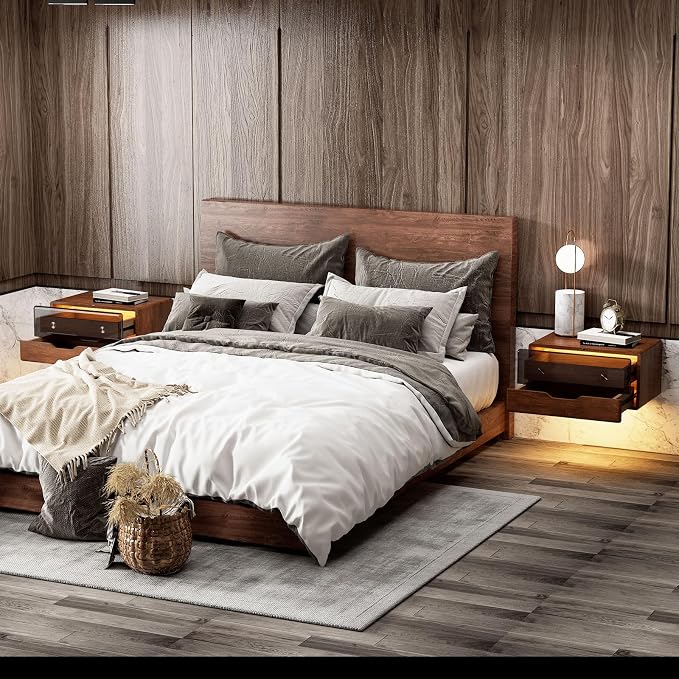 HedoAjim Nightstand Set of 2, Bedside Table Side End Table, Solid Wood Floating - Image 7