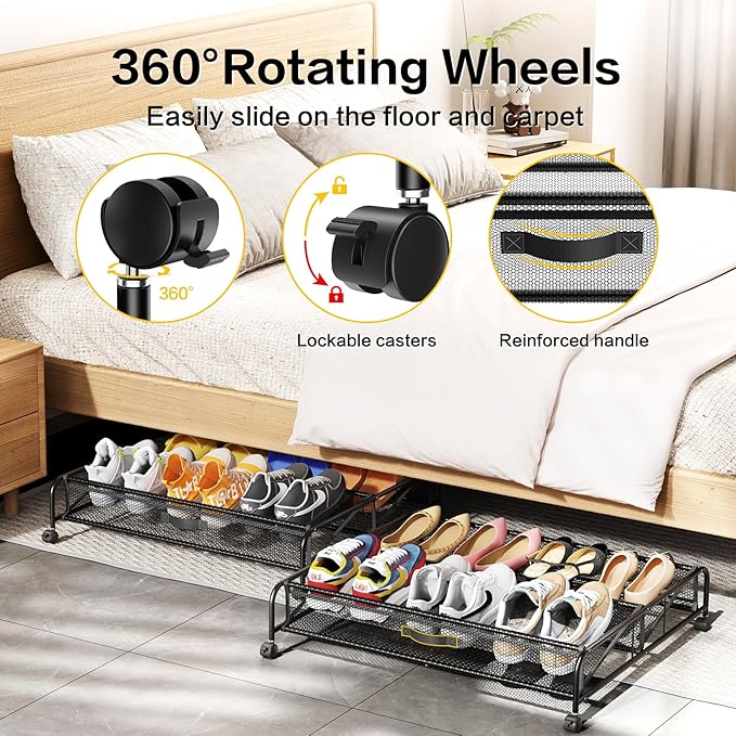 Under Bed Shoe Storage Organizer, 2 Pack Under Bed Storage Containers - Image 2
