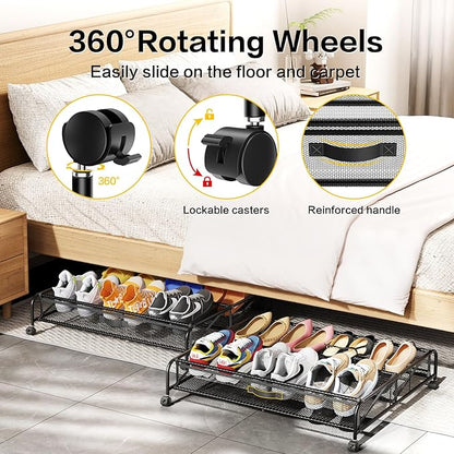 Under Bed Shoe Storage Organizer, 2 Pack Under Bed Storage Containers - Image 2