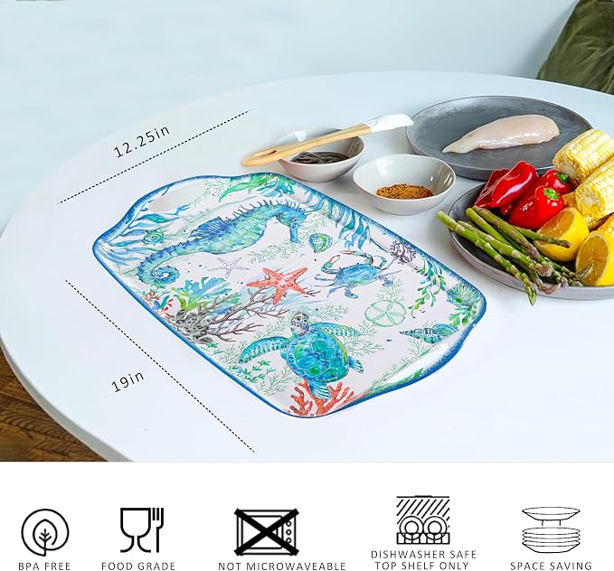 LEHAHA Serving Tray with Handles, Large Rectangular Melamine Serve Platter - Image 5