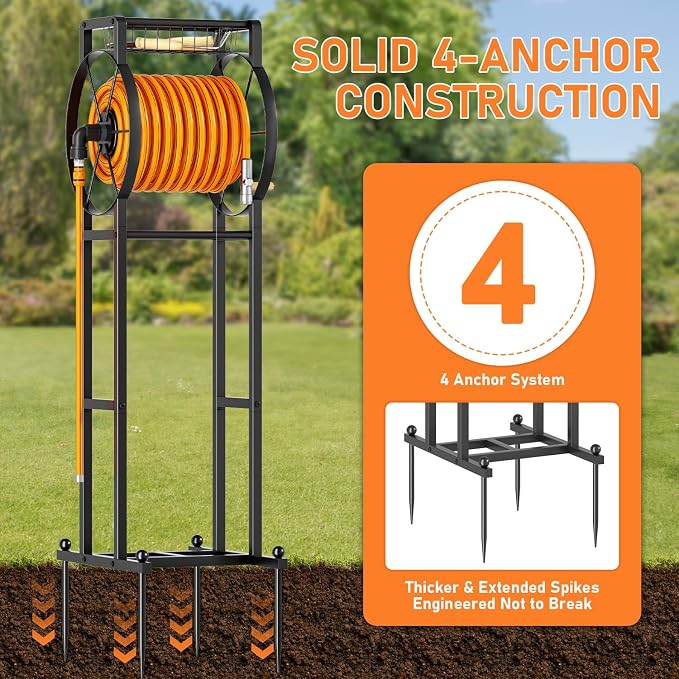 Garden Hose Reel Stand with Storage Rack - 125ft 5/8" Water Hose Organizer - Image 3