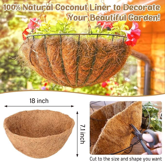 3 Pack 18 Inch Hanging Basket Coco Liners Replacement, 100% Natural Round - Image 3