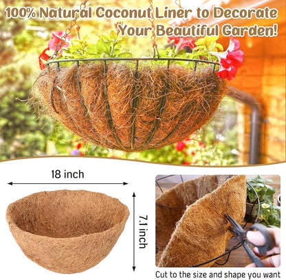 3 Pack 18 Inch Hanging Basket Coco Liners Replacement, 100% Natural Round - Image 3