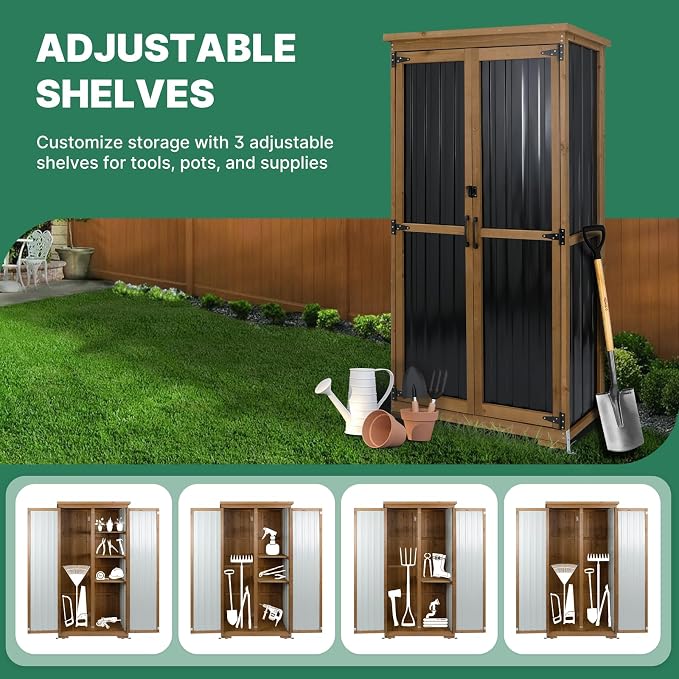 Ketive Outdoor Storage Cabinet, Tall Tool Garden Cabinet - Image 7