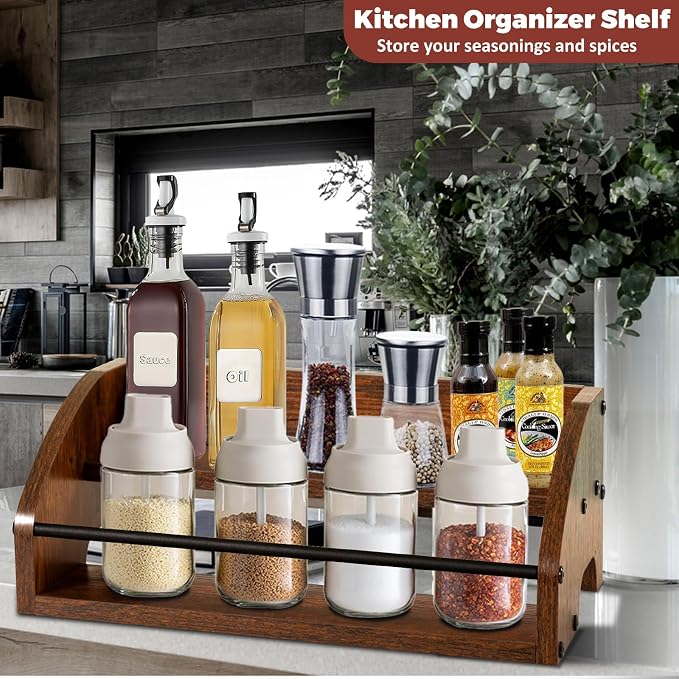 Wooden Countertop Organizer- Liquor Bottle Display Shelf, Coffee Syrup Rack - Image 6