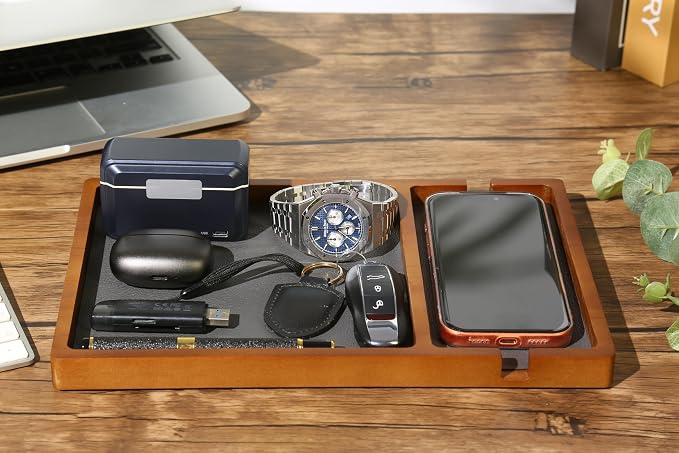 Shinpuru Wooden Valet Tray for Men, Nightstand Organizer - Image 9