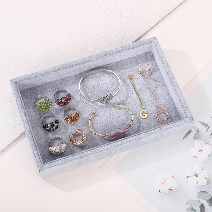 Mornajina 9" x 5.7" Velvet Jewelry Tray Jewelry Display Tray, Stackable Empty - Image 6