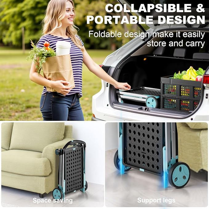 Foldable Shopping Cart, 200 lbs Capacity Grocery Carts on Wheels | - Image 5