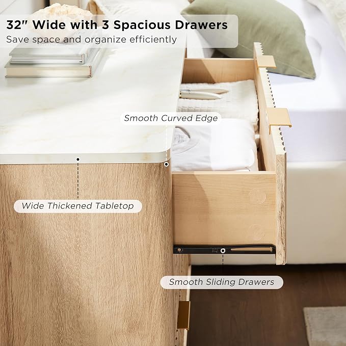 T4TREAM Fluted 3 Drawer Dresser, Curved Profile Design, Wood Drawer Organizer - Image 5