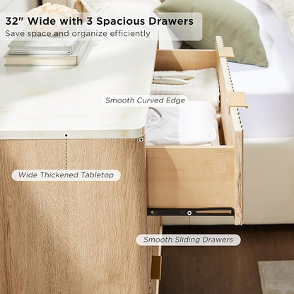 T4TREAM Fluted 3 Drawers Nightstand Set of 2, Oversized Extra Large Modern Side - Image 5