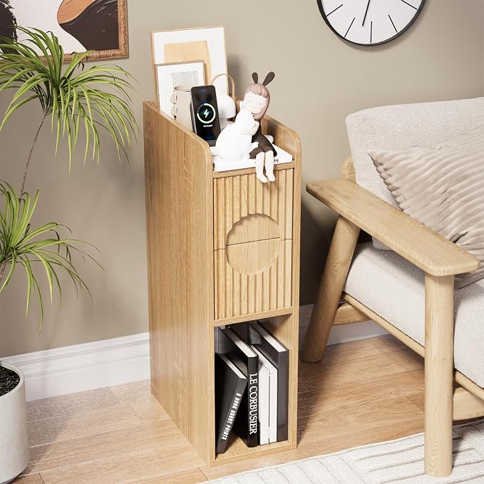 Slim Bedside Table Set of 2, Narrow Nightstand - Image 6