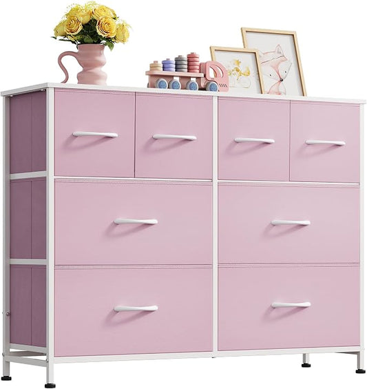 WLIVE 8 Drawer Dresser for Bedroom, Wide Chest of Drawers, Cloudy Pink | 8 by WLIVE