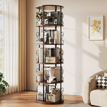 5 Tier Rotating Bookshelf, 360 ° Display Corner Book Shelf, Stackable Spinning by vividwood