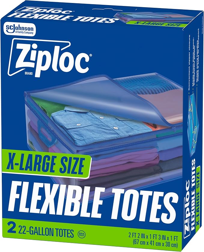 Ziploc Flexible Totes, X-Large Size, 22 Gallon, Flexible & Stackable Clothing by Unknown