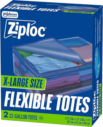 Ziploc Flexible Totes, X-Large Size, 22 Gallon, Flexible & Stackable Clothing by Unknown