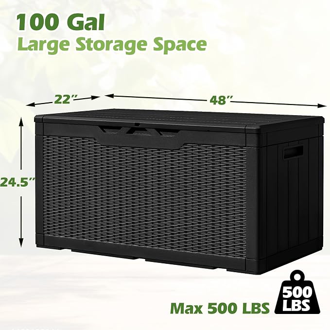 Greesum 100 Gallon Resin Deck Box Large Outdoor Storage, Imitation Rattan Weave - Image 7