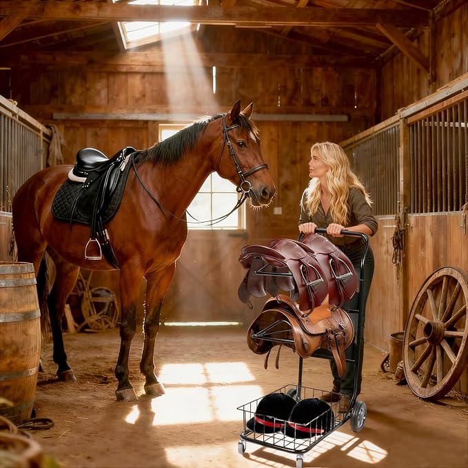 2 Tier Rolling Saddle Rack Cart - Image 2