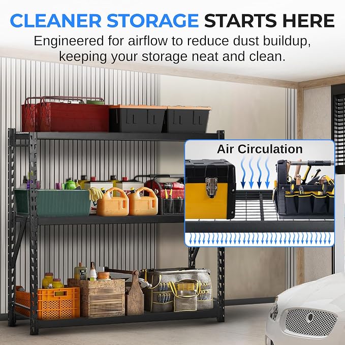 SereneLife Heavy Duty 3-Tier Metal Garage Shelving | 24" x 77" x 72" Extra Wide - Image 6