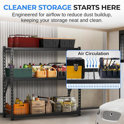 SereneLife Heavy Duty 3-Tier Metal Garage Shelving | 24" x 77" x 72" Extra Wide - Image 6