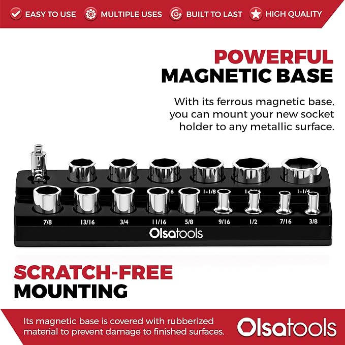 Olsa Tools Magnetic Socket Organizer | 1/2-Inch Drive | SAE | Black | Holds 16 - Image 4