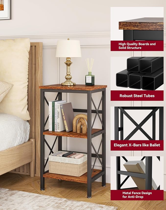 YMYNY 3 Tiers Bookcase, Industrial Metal Bookshelf - Image 5
