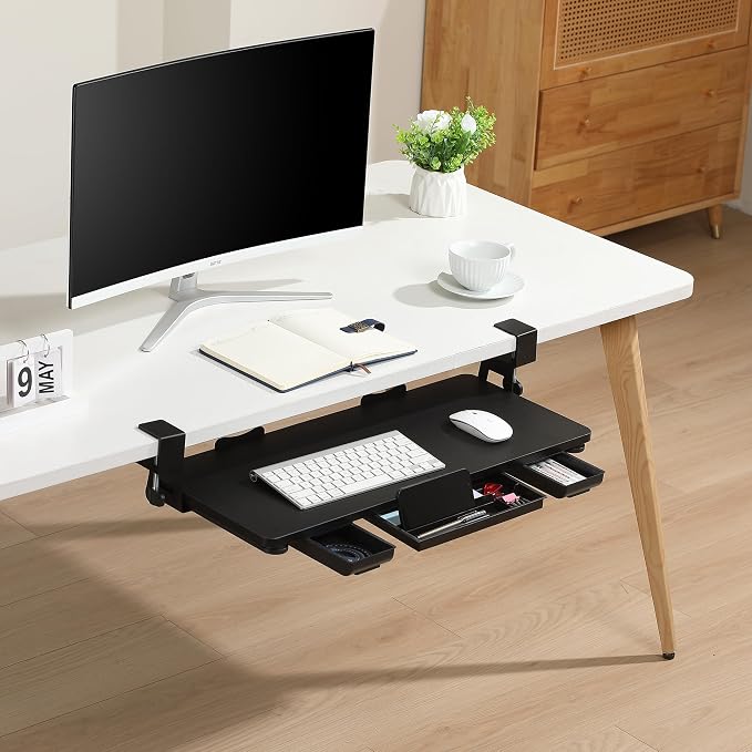 Keyboard Tray Under Desk with Drawer, 26.77" X 11.81" Keyboard Tray Large Size - Image 7