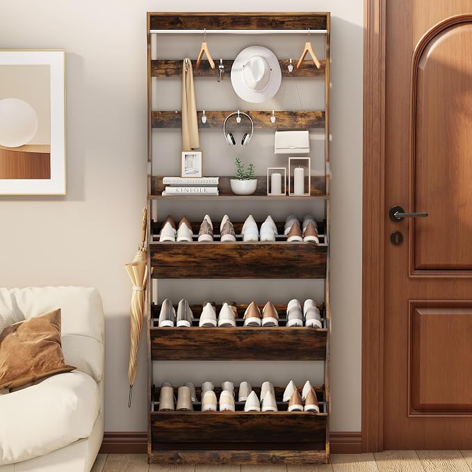 Shoe Cabinet for Entryway with 3 Flip Drawers, Narrow Hidden Slim Freestanding - Image 9